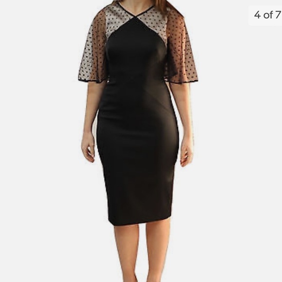 Karen Millen Black Mesh Swiss Dot Sleeve Dress - Picture 1 of 10
